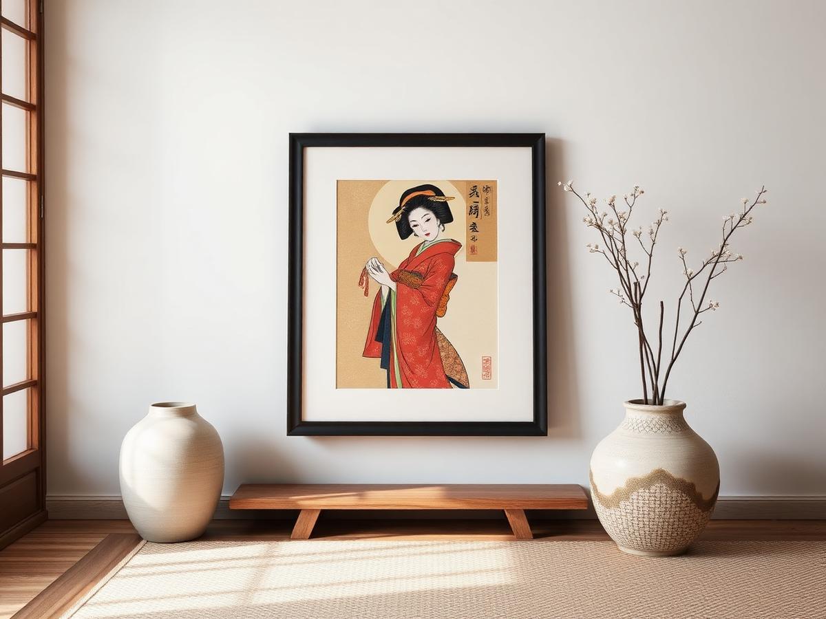 Tableau inspiré de l'art japonais dans un intérieur épuré